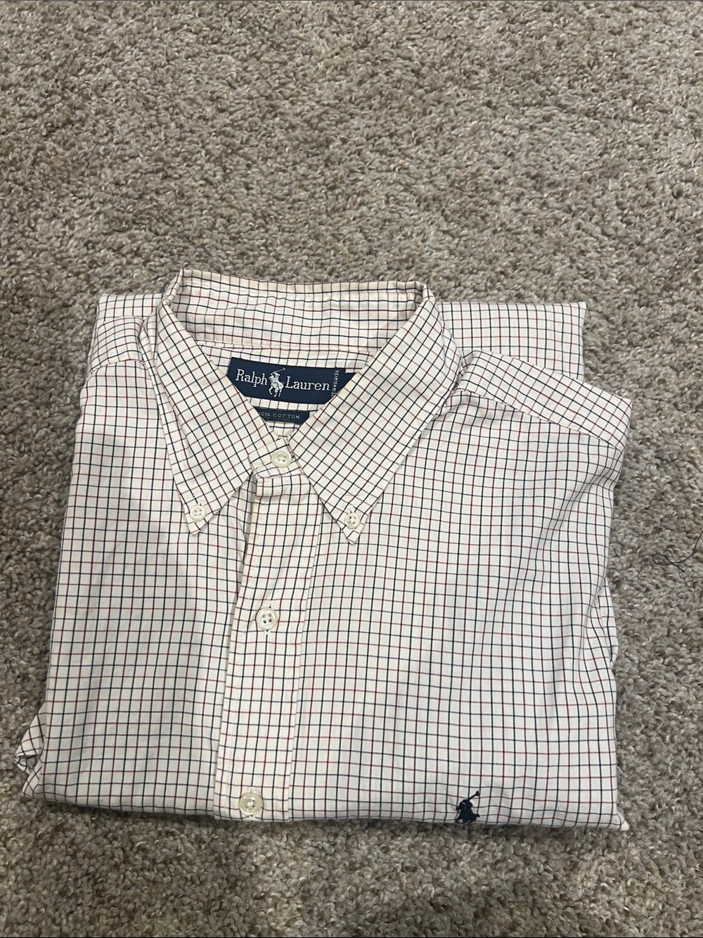 Ralph Lauren White Button-Down Shirt with Navy & Red Windowpane